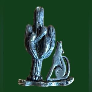 Unique B&K Vintage Southwest Design Brooch Howling Coyote and Saguaro Cactus